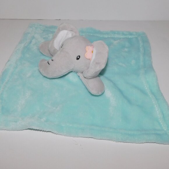 Nemcor Blue Aqua Gray plush Elephant Security blanket Baby lovey pink Flower - Picture 3 of 6